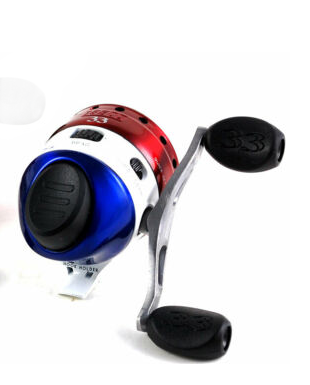 red white and blue fishing reel